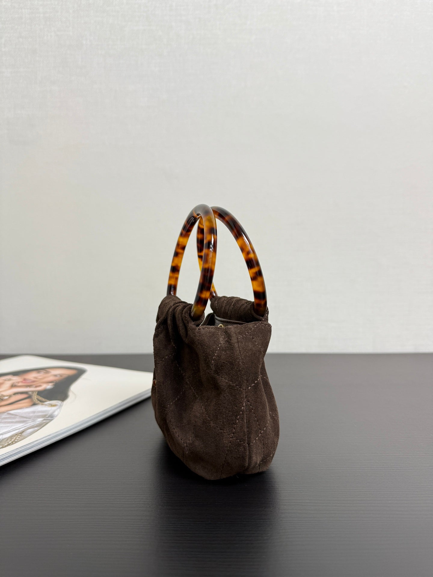 Chanel 2026 Pouch 24cm Brown Tortoiseshell Suede Effect Plexi