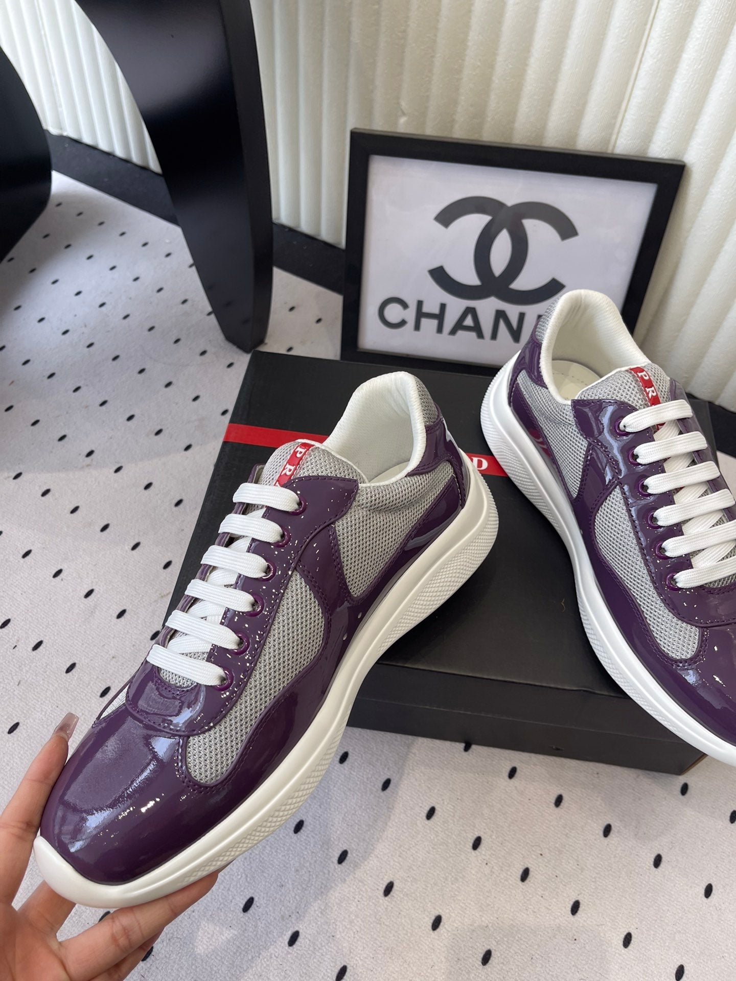 Pra 2025 Sneaker Purple mix Gray Patent Leather Mesh 554579
