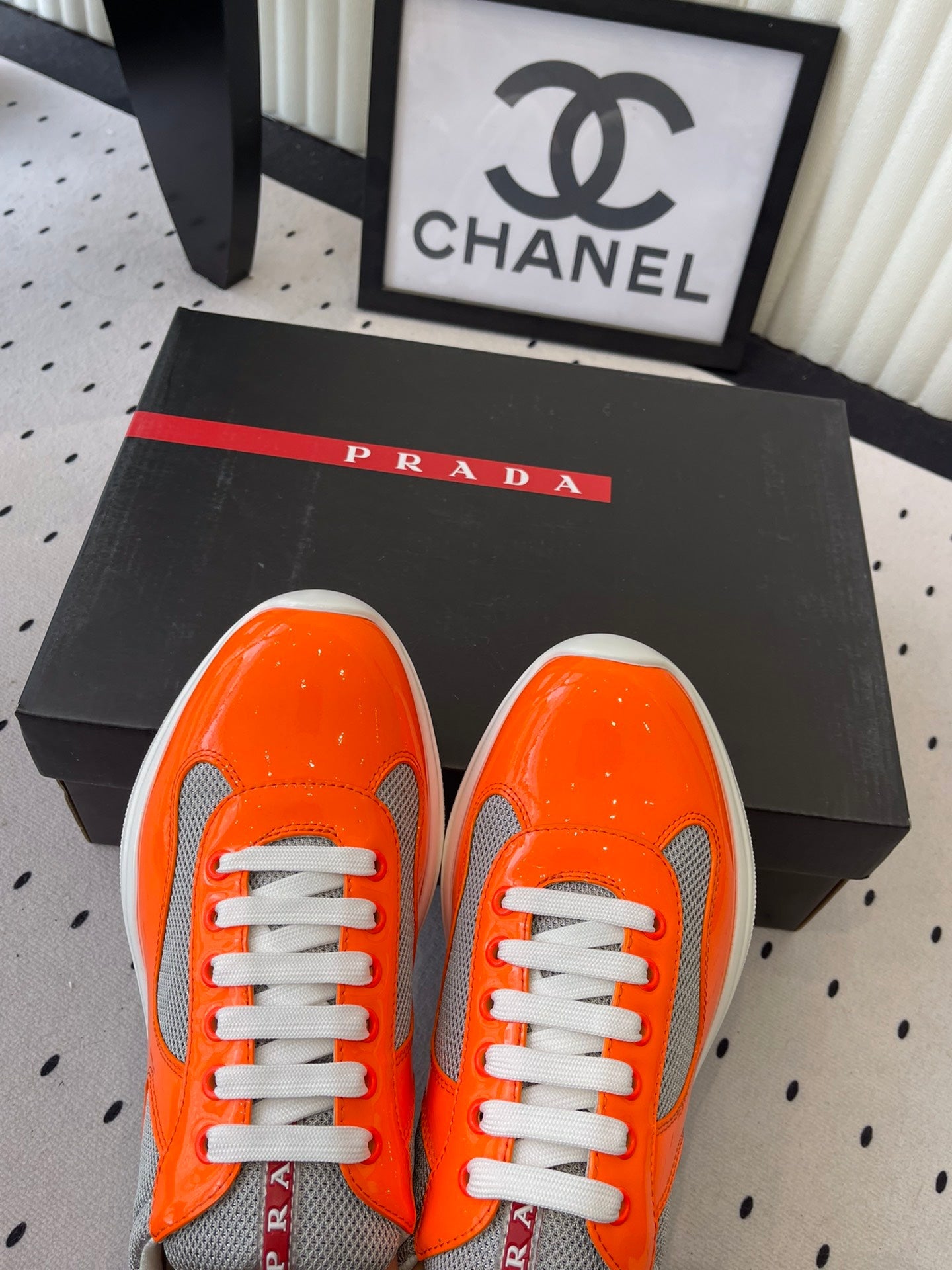 Pra 2025 Sneaker Orange mix Gray Patent Leather Mesh 554581