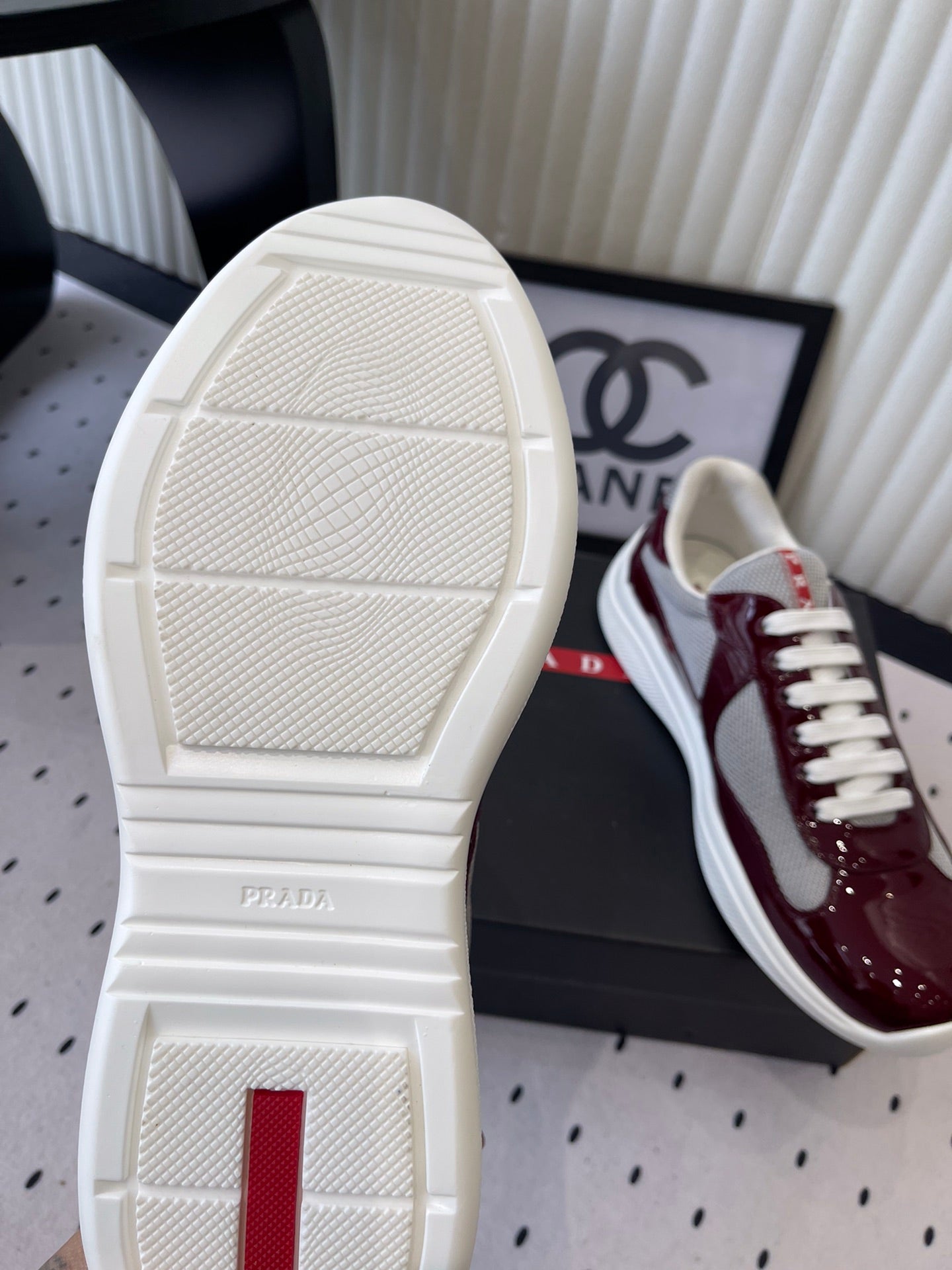 Pra 2025 Sneaker Burgundy Gray Patent Leather Mesh 554585