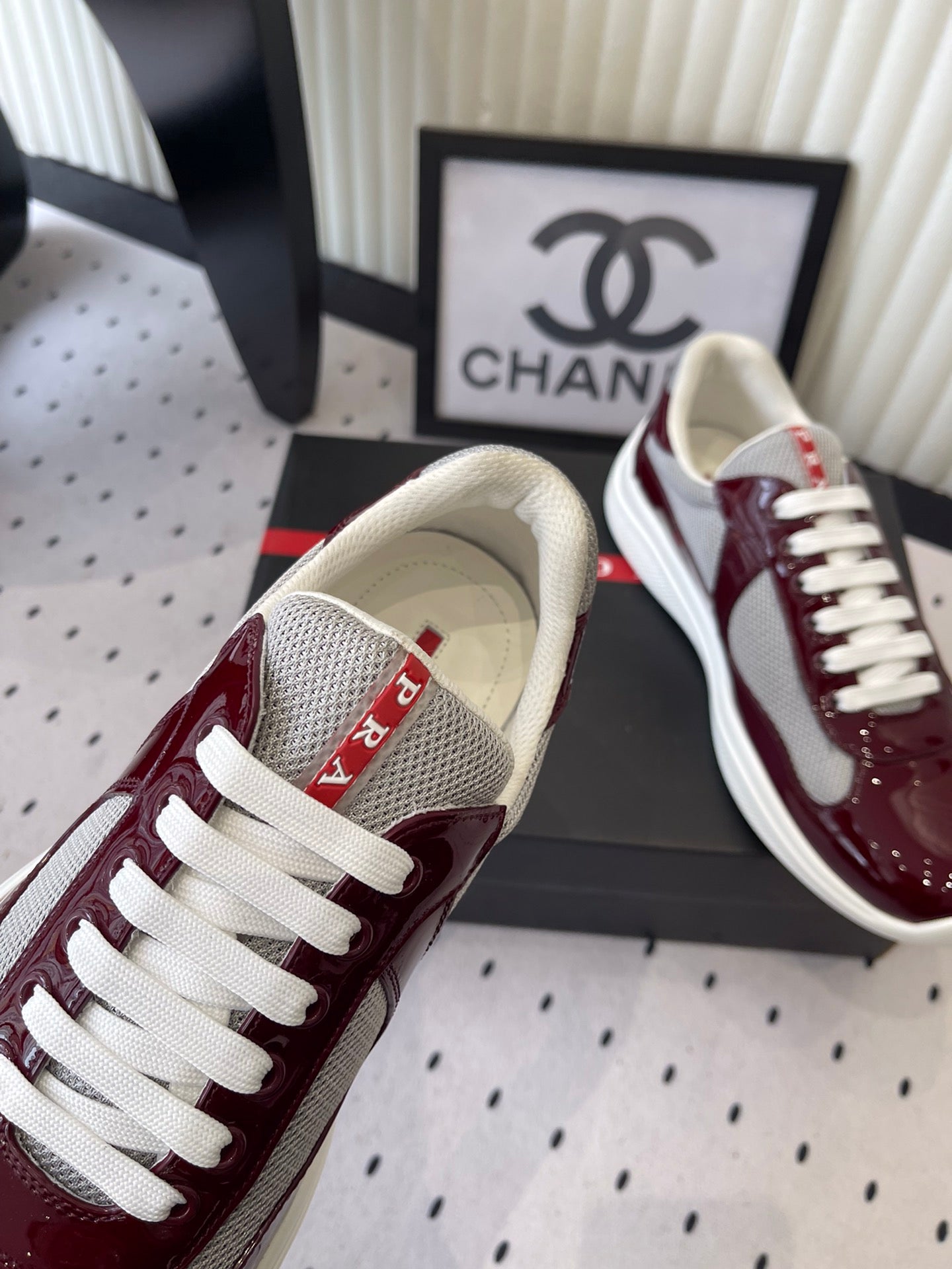 Pra 2025 Sneaker Burgundy Gray Patent Leather Mesh 554585