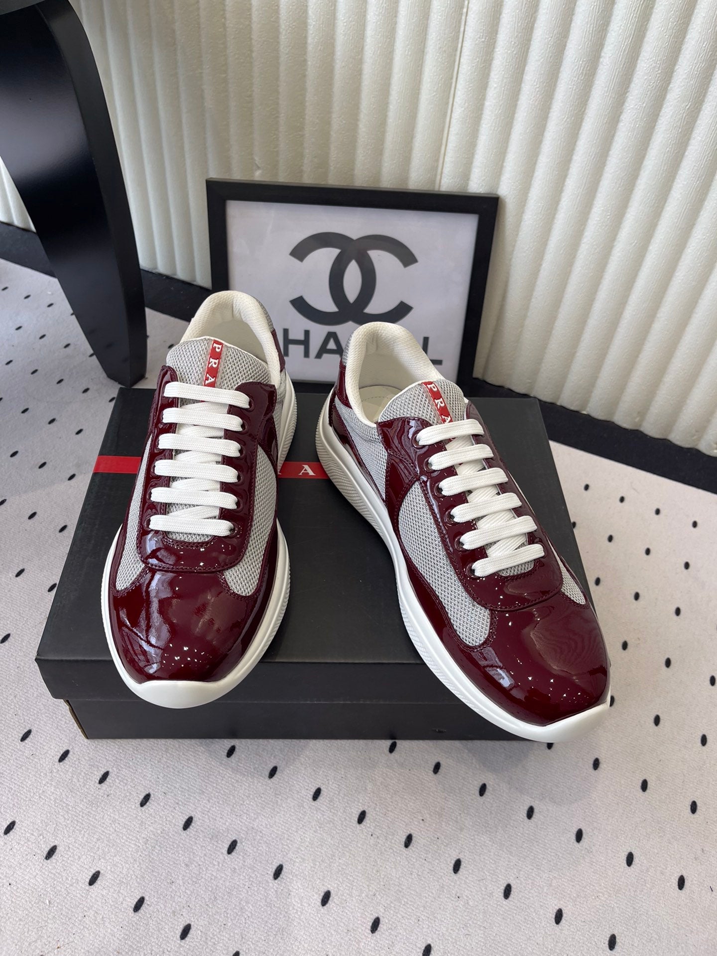 Pra 2025 Sneaker Burgundy Gray Patent Leather Mesh 554585