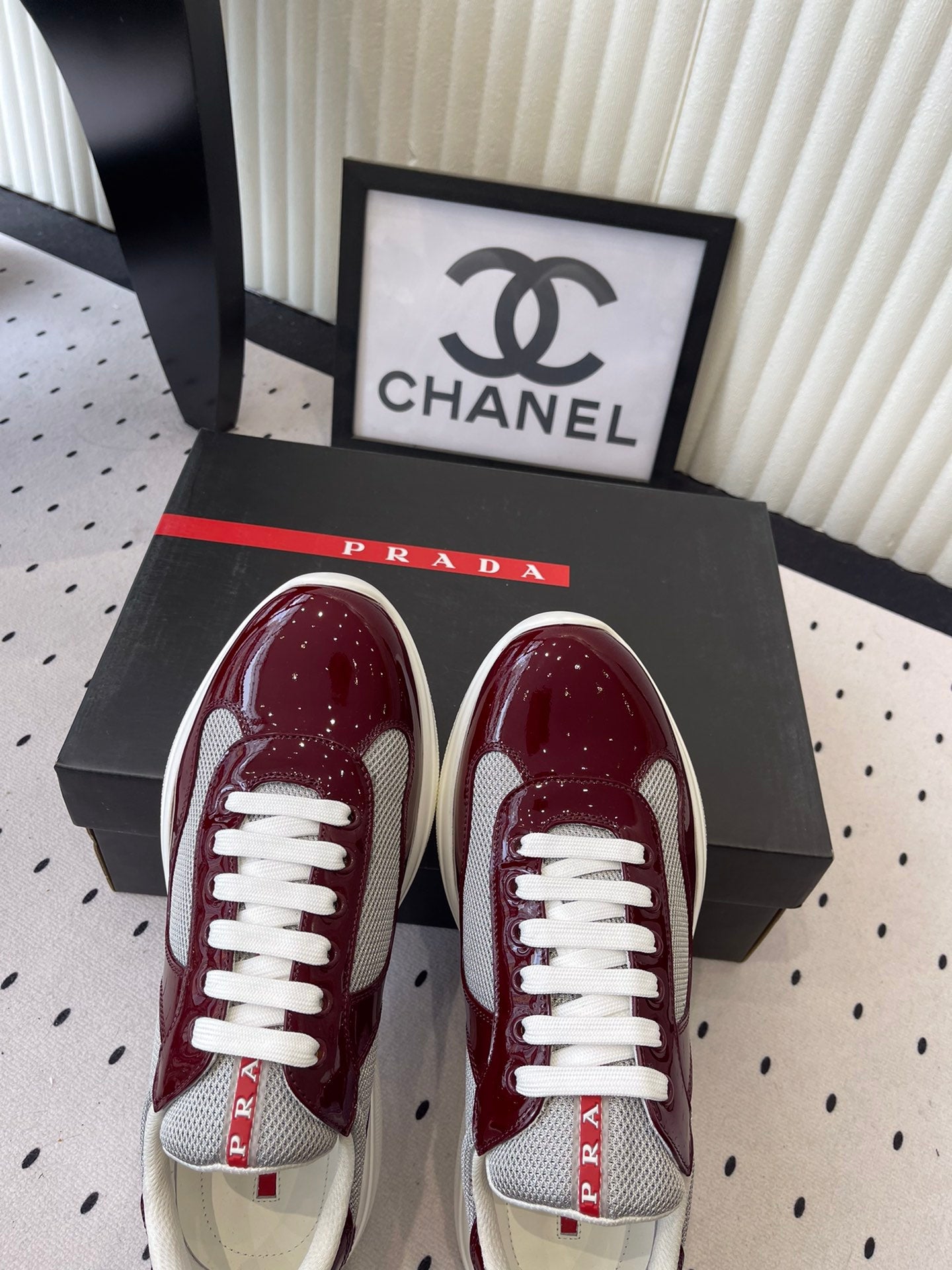 Pra 2025 Sneaker Burgundy Gray Patent Leather Mesh 554585