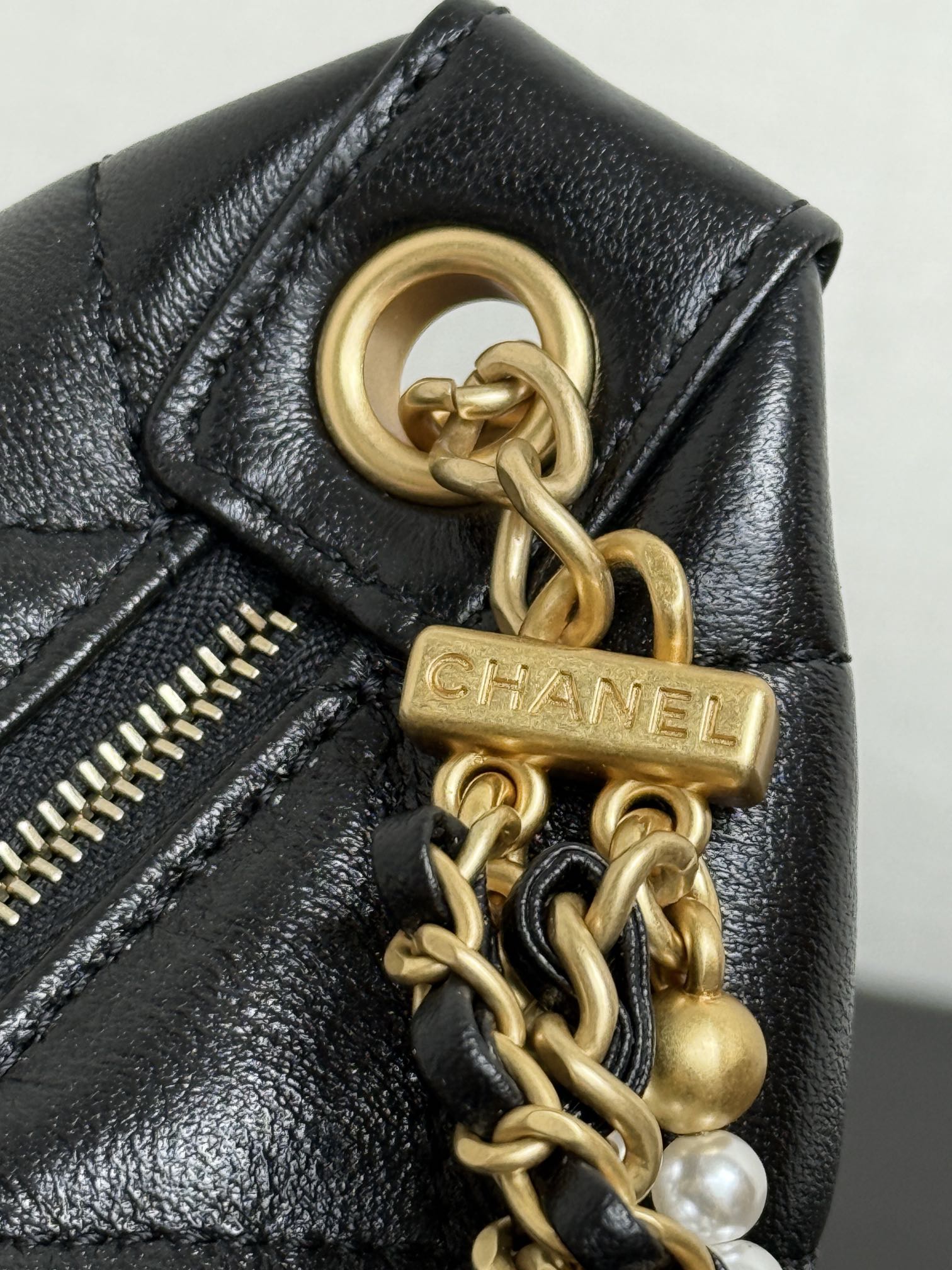 Chanel 2026 Matelassé Pearl Chain Bag Black Lambskin