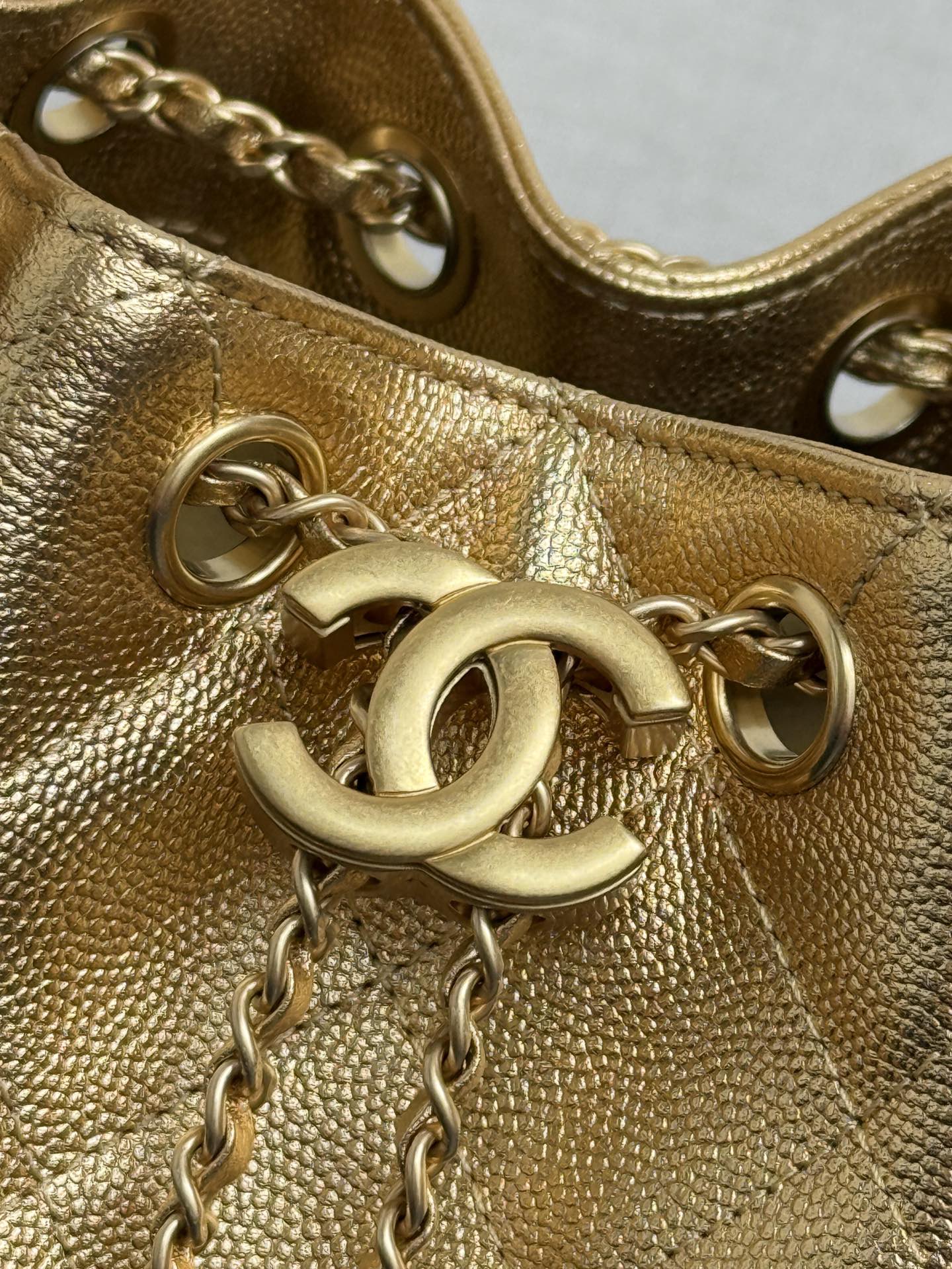 Chanel 2026 Hobo Bag 22cm Gold Grained Calfskin