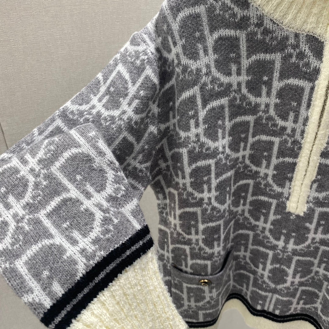 Dior 2025 Oblique Half-zip Sweater Gray and Red Wool