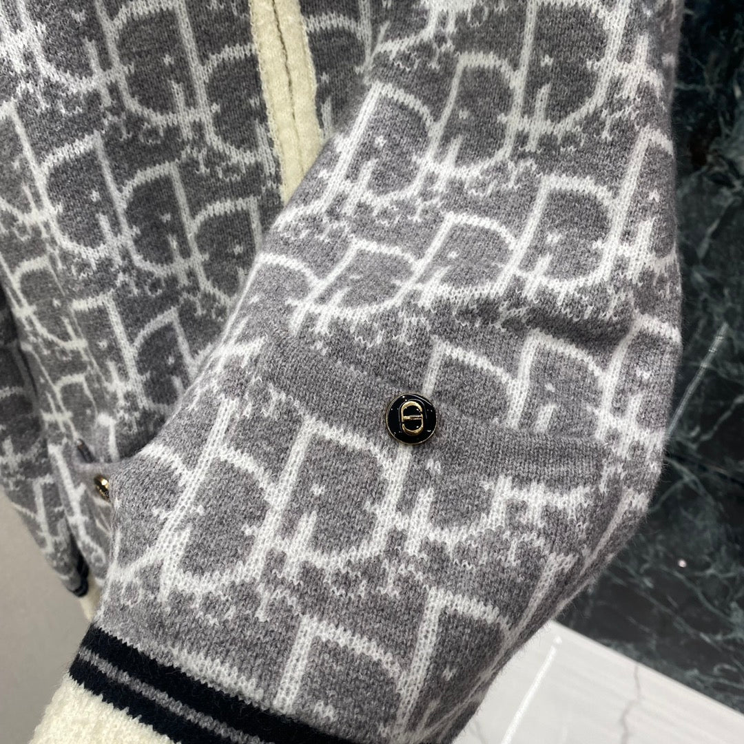 Dior 2025 Oblique Half-zip Sweater Gray and Red Wool