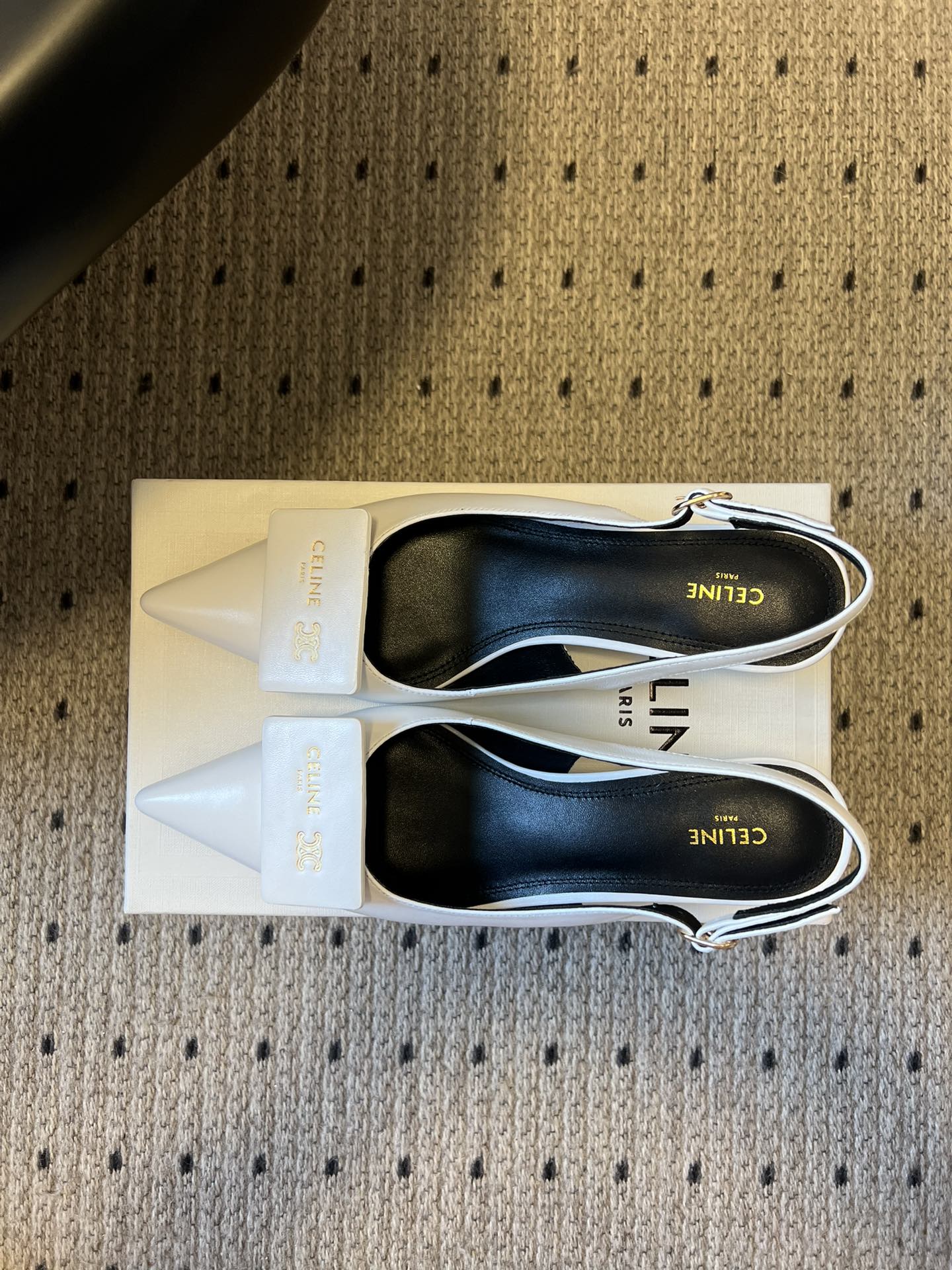 Celine 26  Pointed-Toe Slingback White Sheepskin 619636