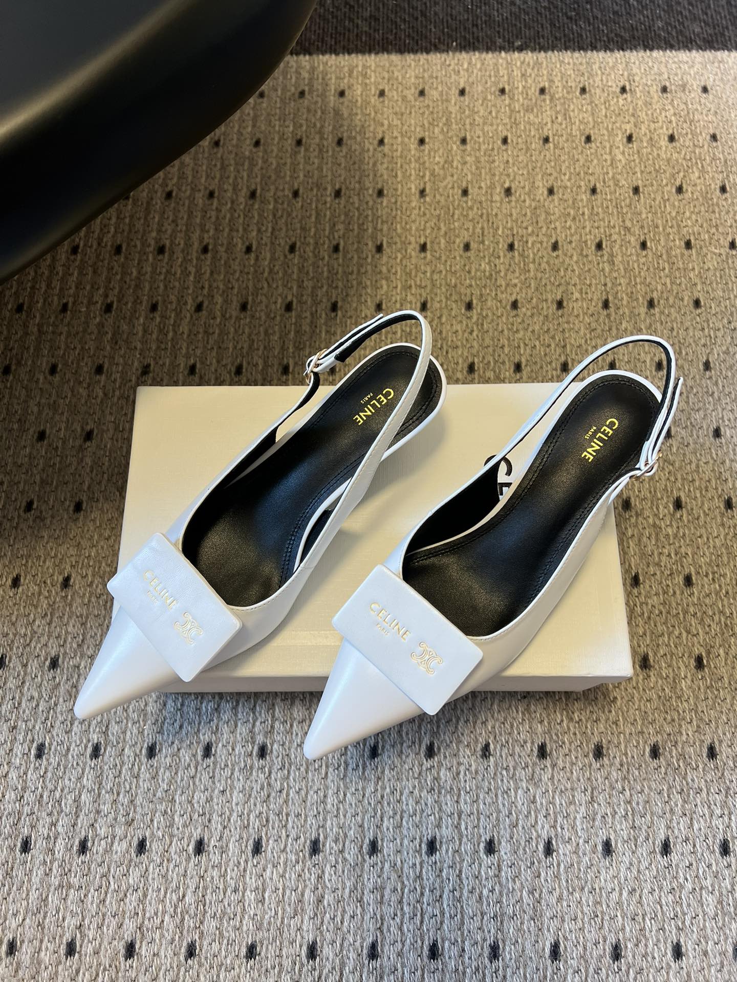 Celine 26  Pointed-Toe Slingback White Sheepskin 619636