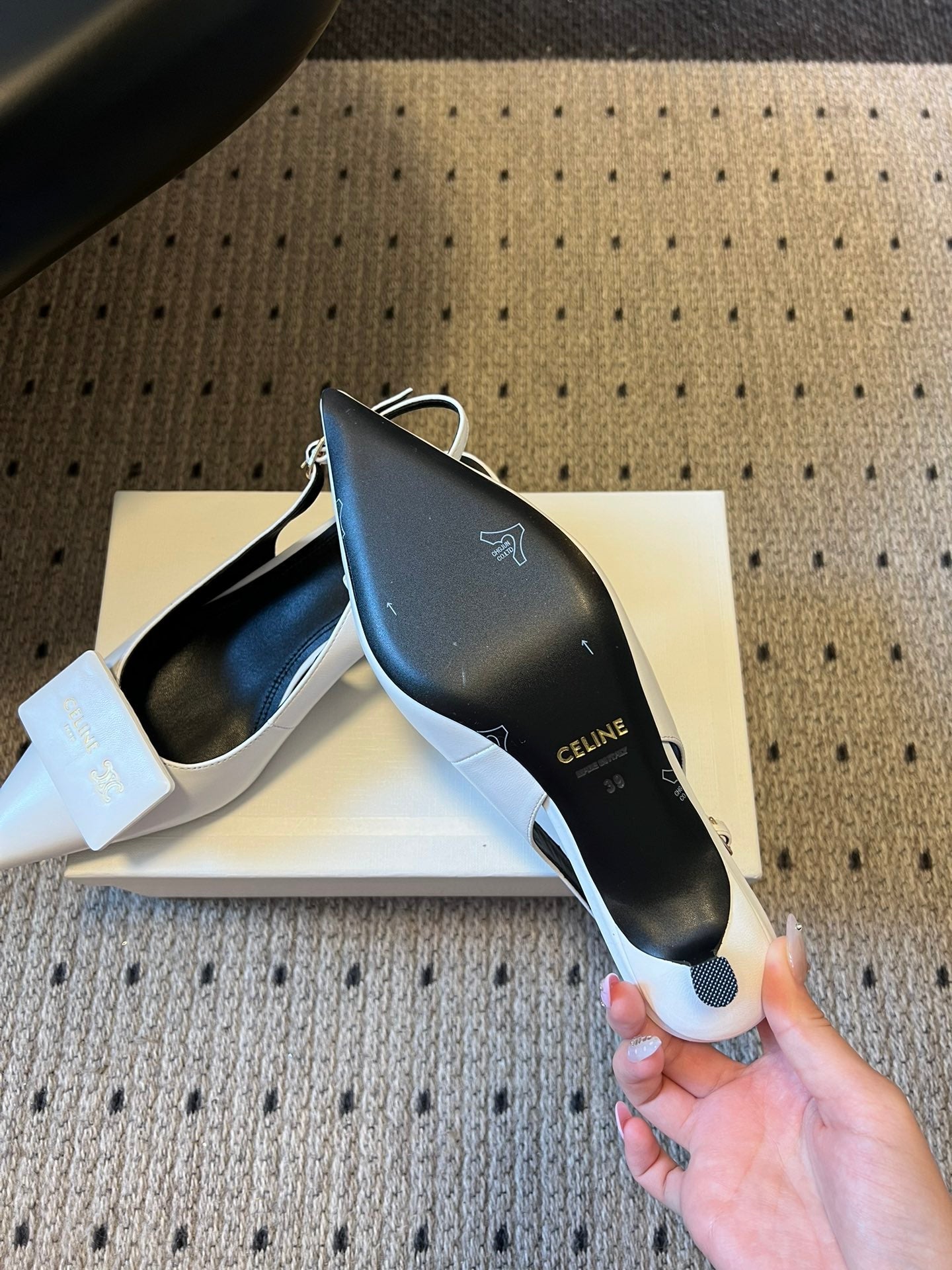 Celine 26  Pointed-Toe Slingback White Sheepskin 619636