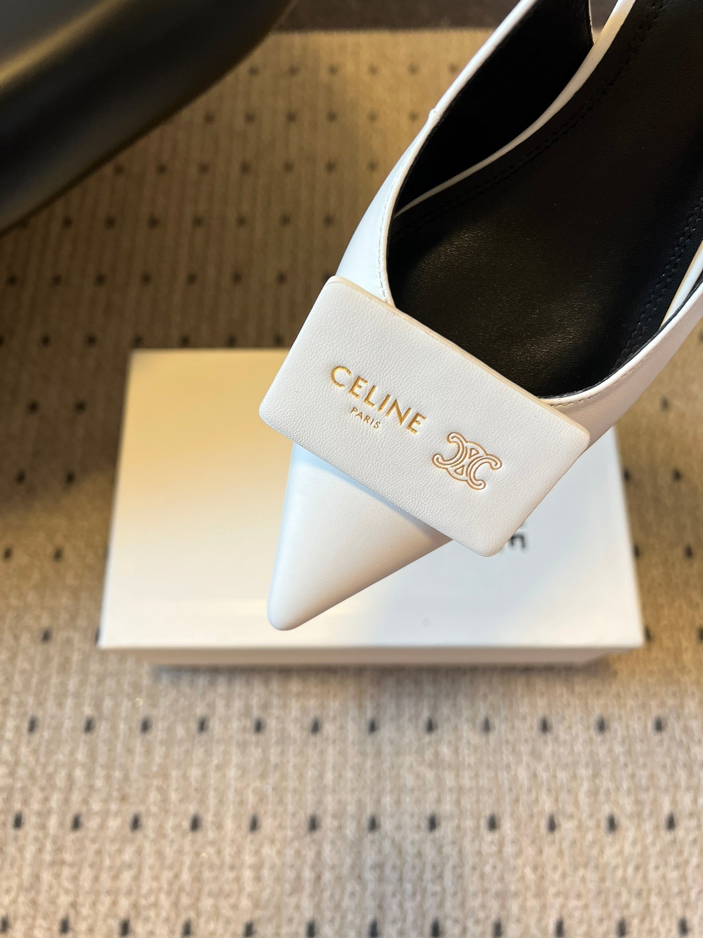 Celine 26  Pointed-Toe Slingback White Sheepskin 619636