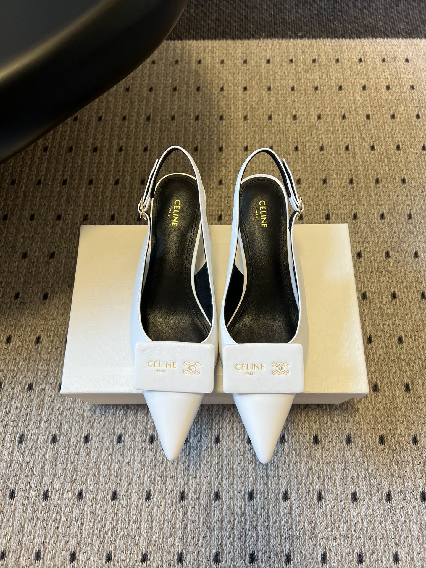 Celine 26  Pointed-Toe Slingback White Sheepskin 619636