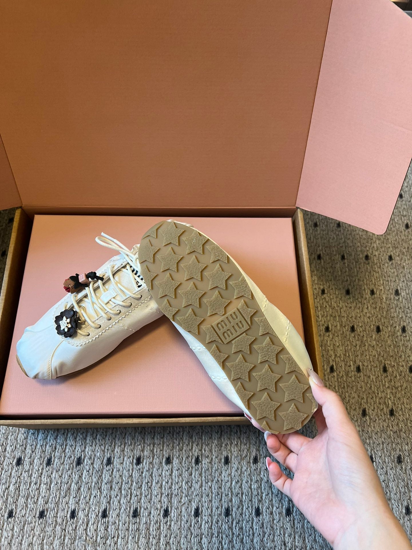 Miu Miu 2026  Plume Sneaker With Floral Charm White Satin 621346