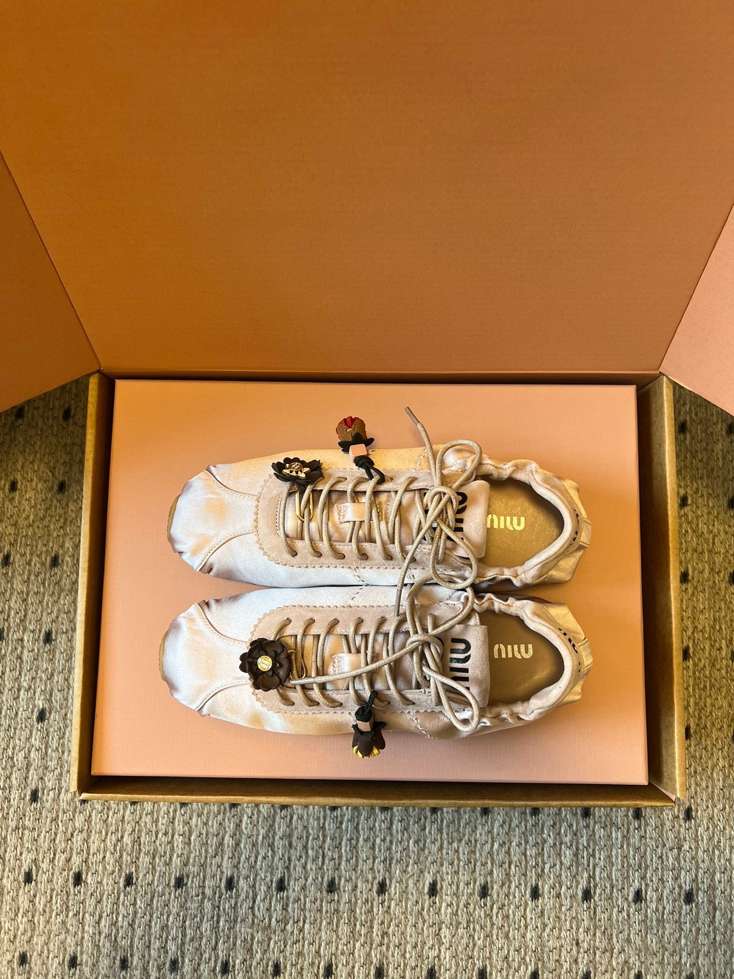 Miu Miu 2026  Plume Sneaker With Floral Charm Pink Satin 621345