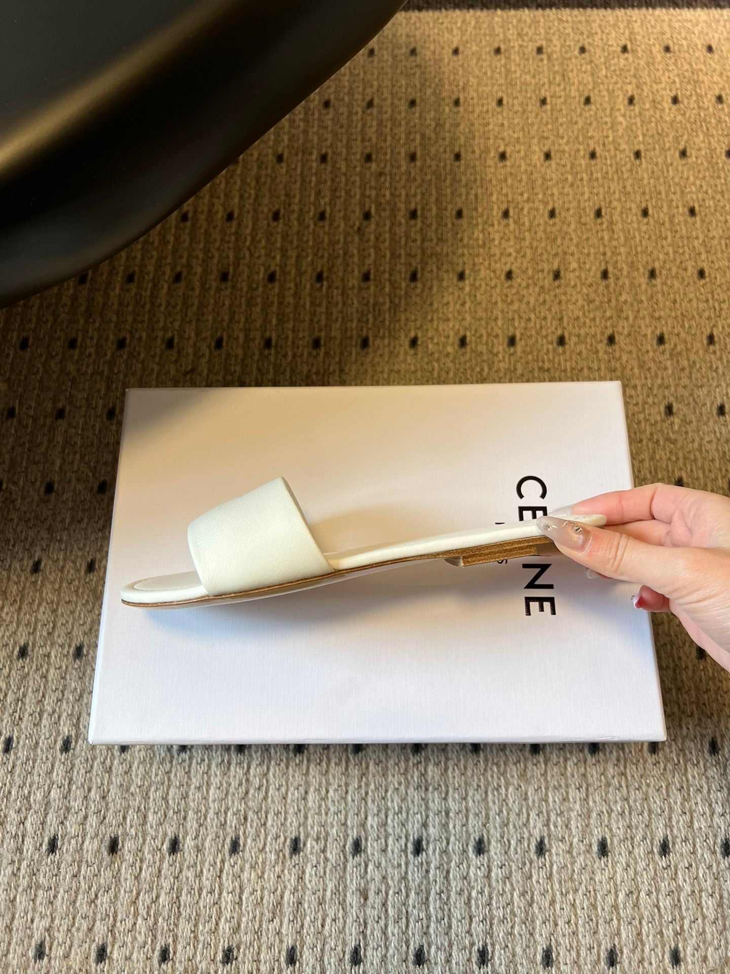 Celine 26  Flat Mule Slippers White Sheepskin 621530