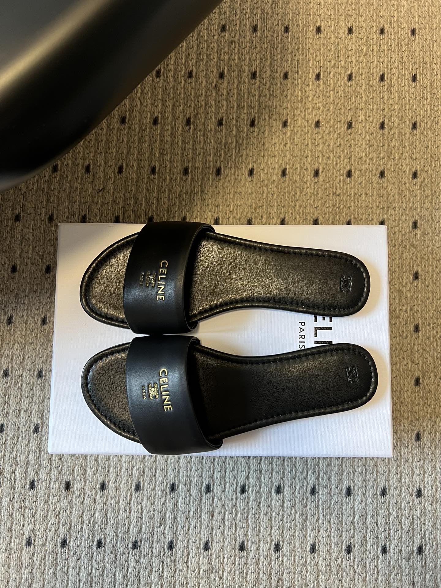 Celine 26  Flat Mule Slippers Black Sheepskin 621528
