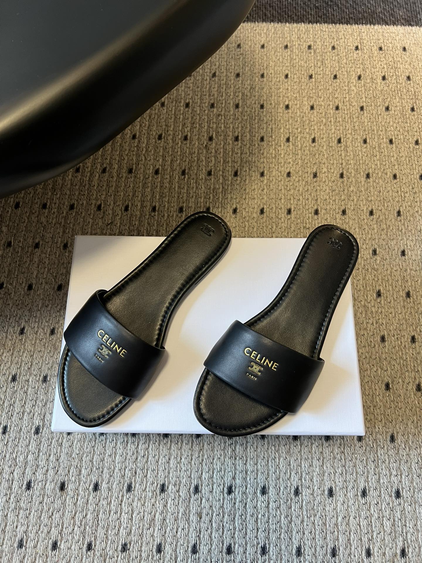 Celine 26  Flat Mule Slippers Black Sheepskin 621528