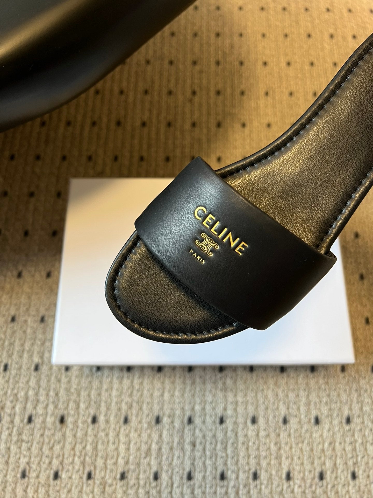 Celine 26  Flat Mule Slippers Black Sheepskin 621528