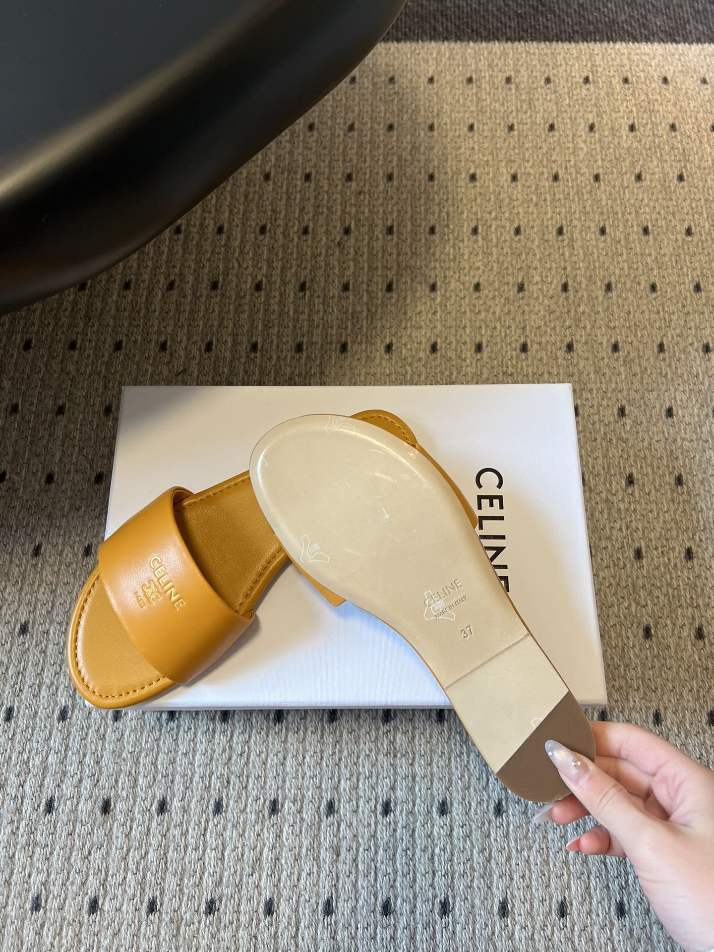 Celine 26  Flat Mule Slippers Mustard Yellow Sheepskin 621529