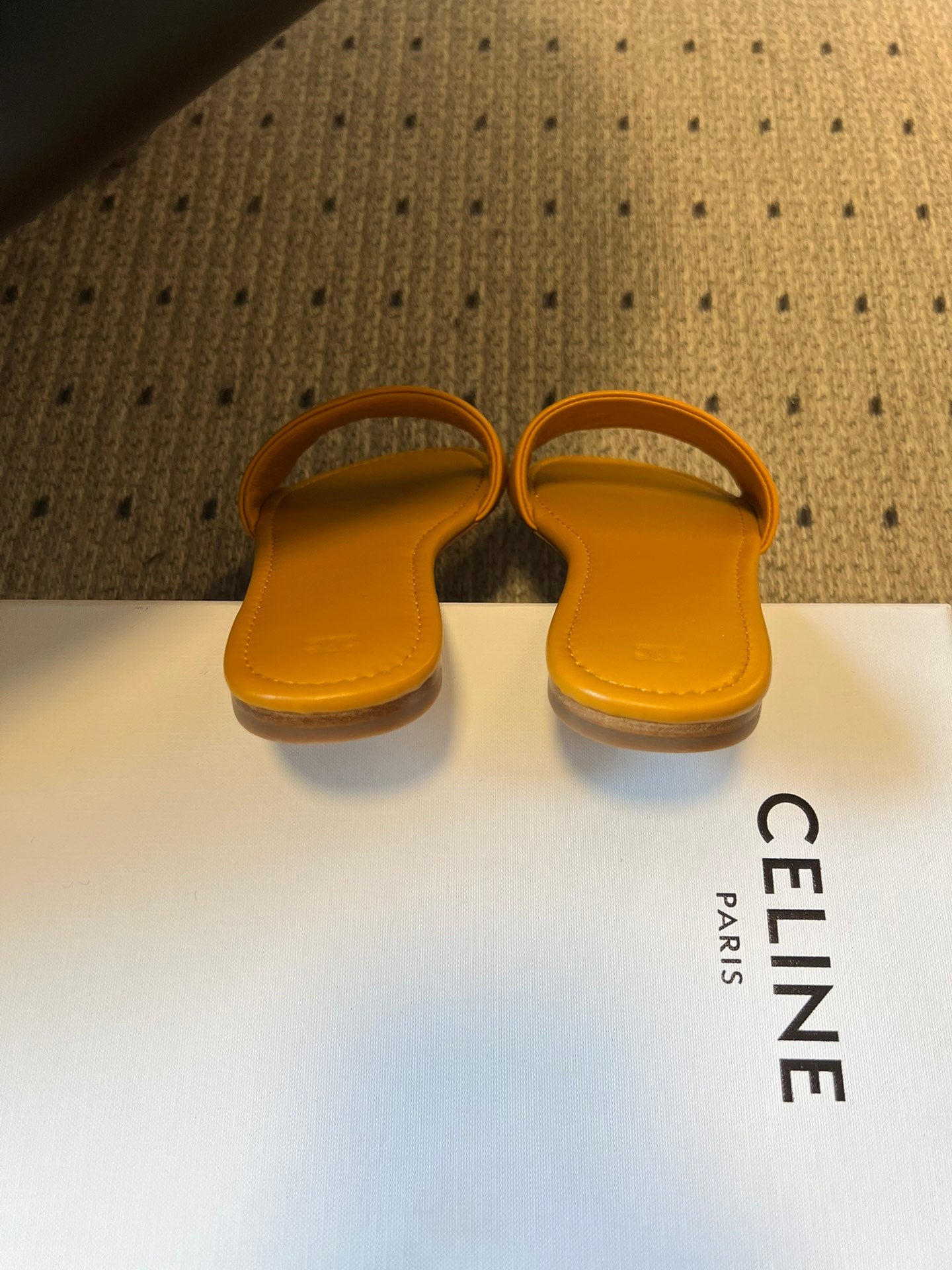 Celine 26  Flat Mule Slippers Mustard Yellow Sheepskin 621529