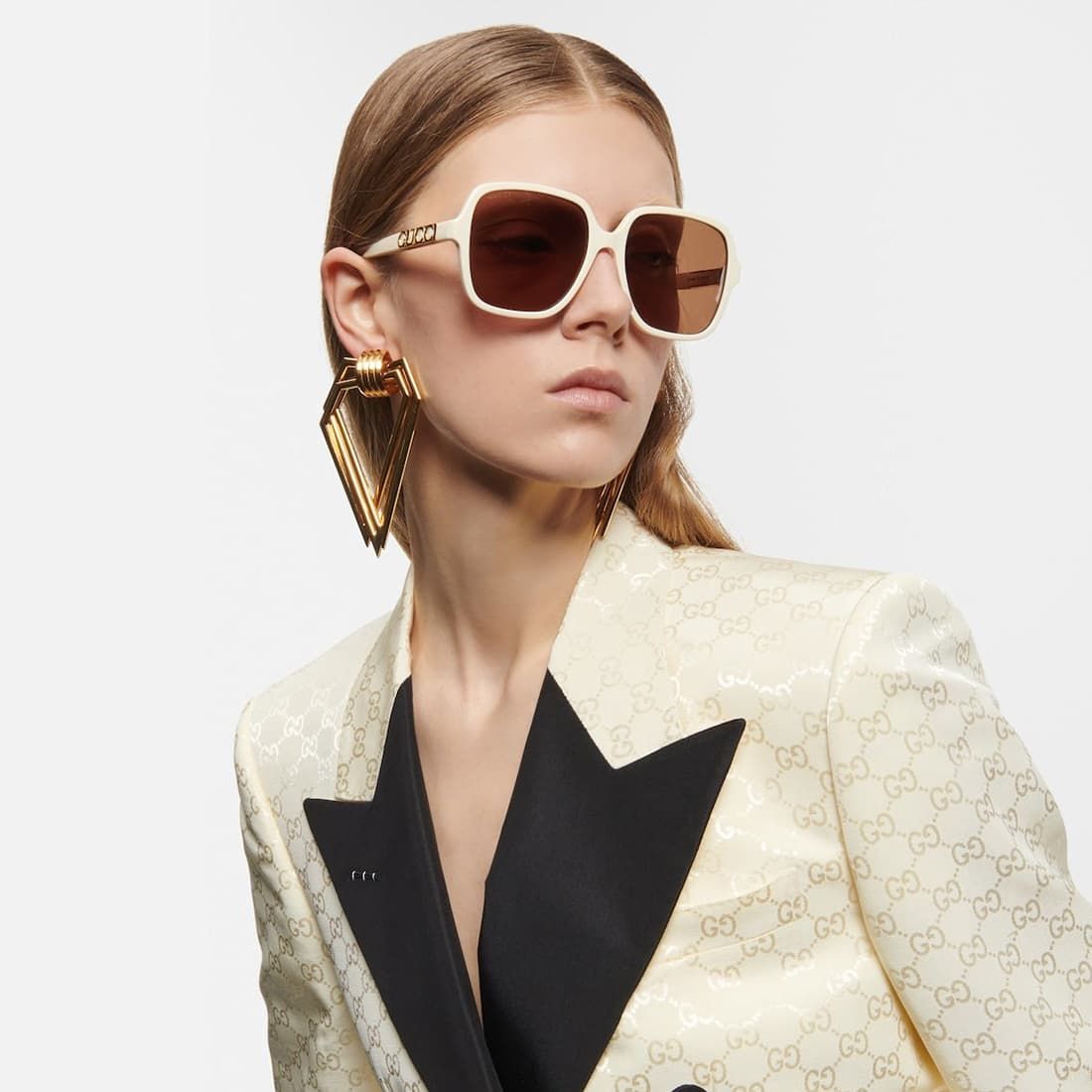 SQUARE FRAME SUNGLASSES 573309 IN ACETATE EMBOSSED LOGO