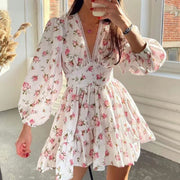 Robe Courte Imprimée à Col en V