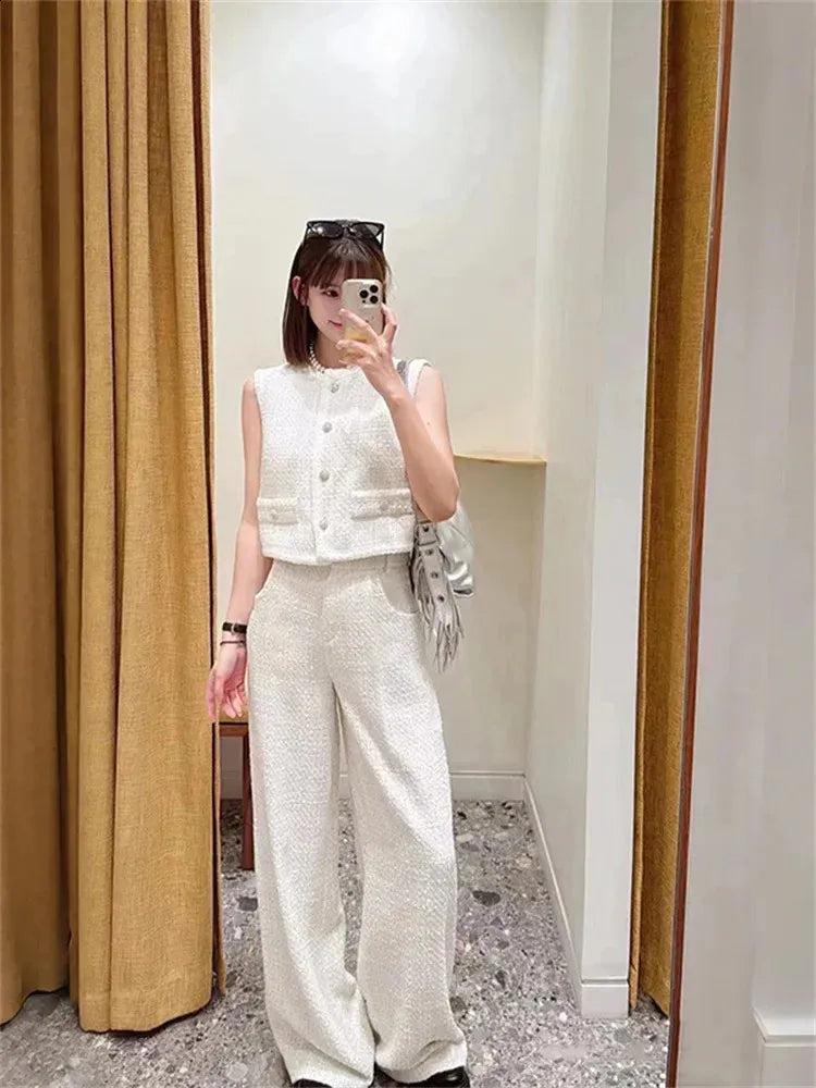 CC 25 Tweed Set Vest White Cotton Polyamide 251650