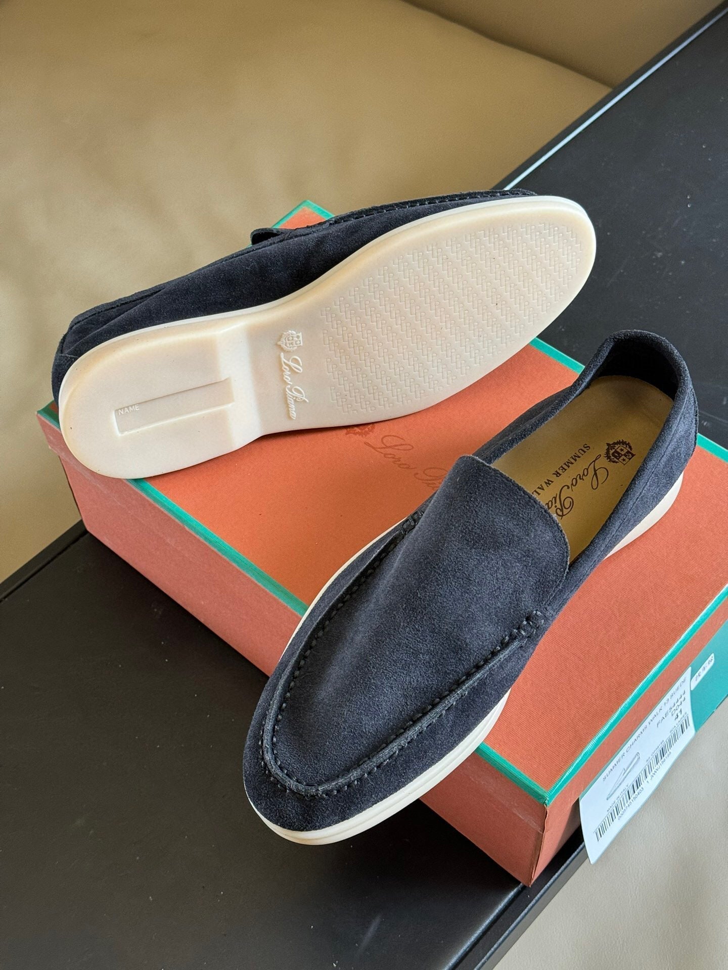 Loro Piana Suede Summer Walk Loafers Navy
