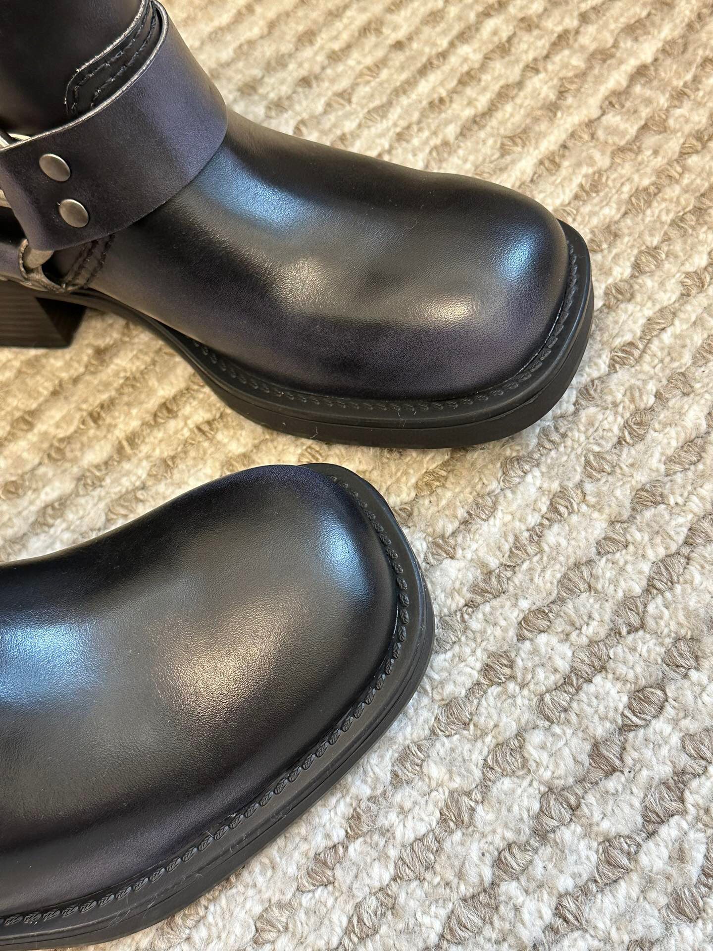 Miu Vintage-Look Black Calfskin Booties