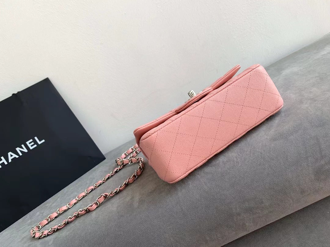 Flap Bag Mini 20cm Pink Caviar Leather Silver Hardware