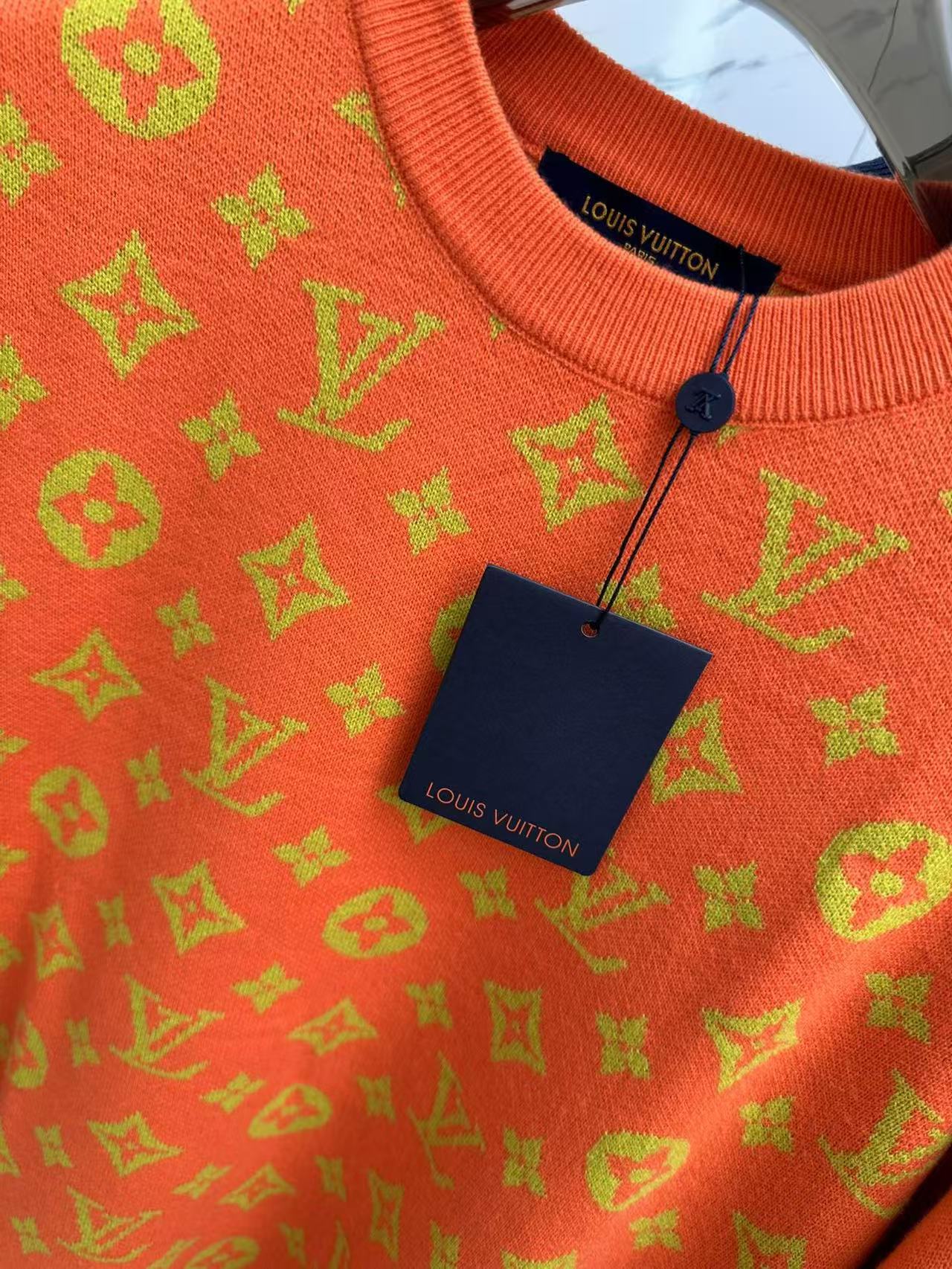 LV Orange Monogram Knit Crew Neck Sweatshirt