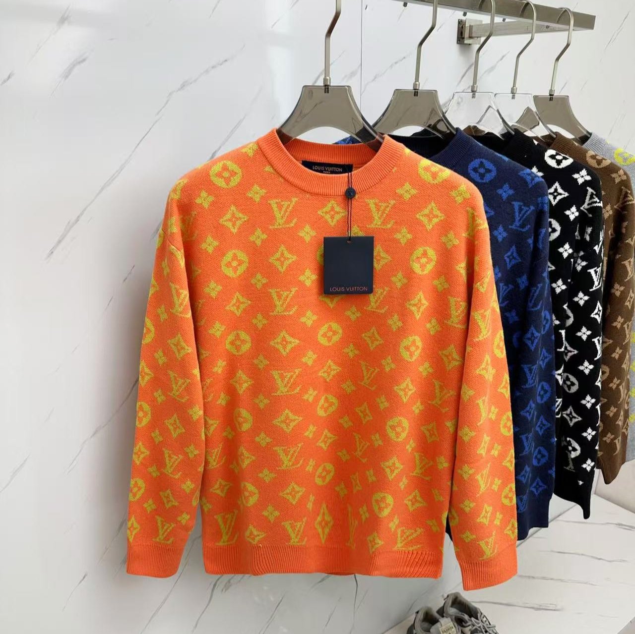 LV Orange Monogram Knit Crew Neck Sweatshirt