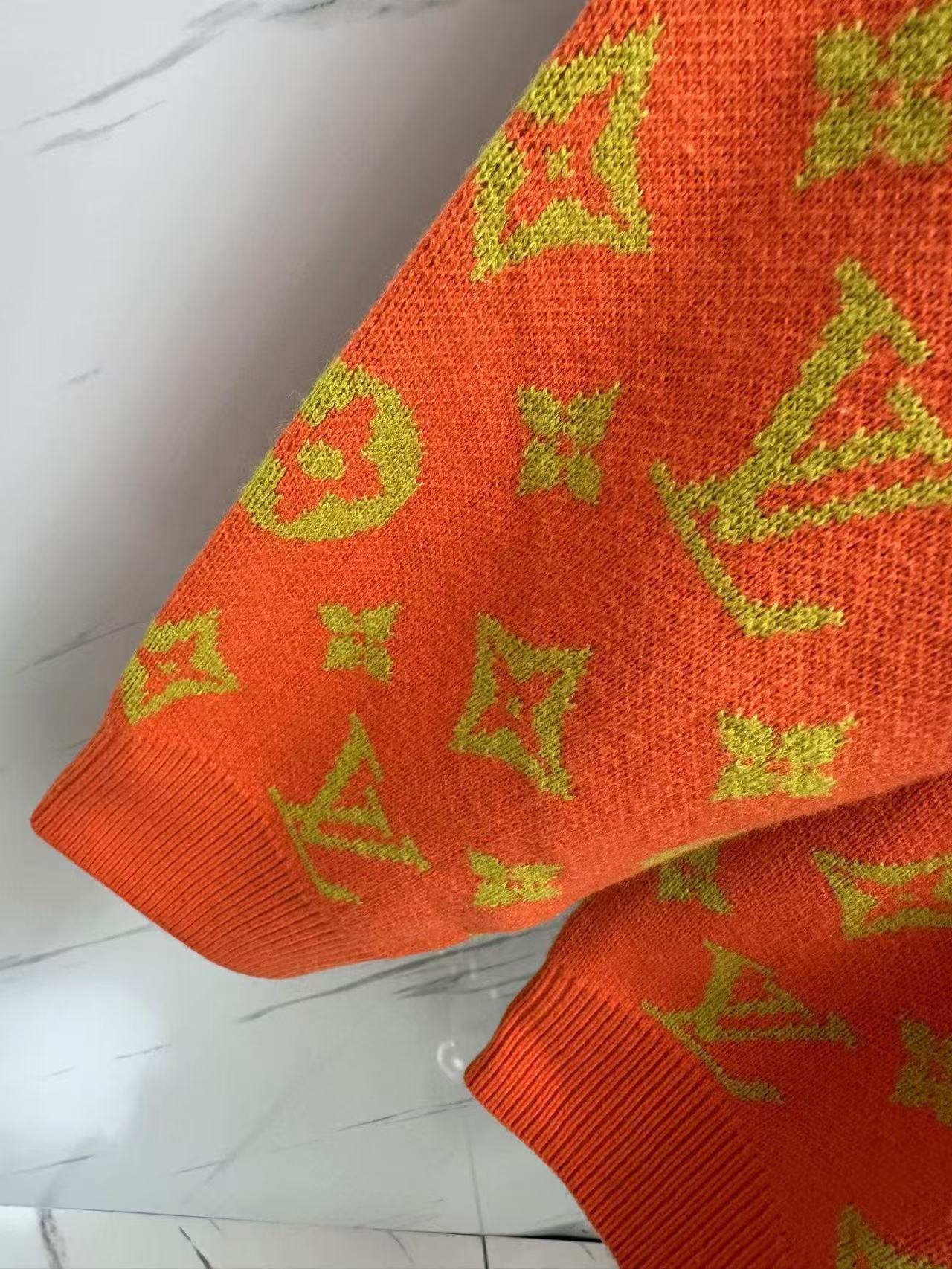 LV Orange Monogram Knit Crew Neck Sweatshirt