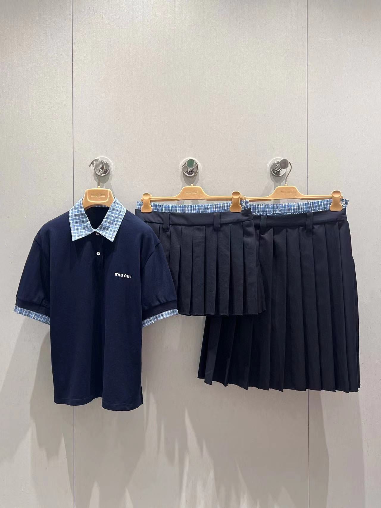 Miu Layered-Effect Cotton Polo Blue Shirt