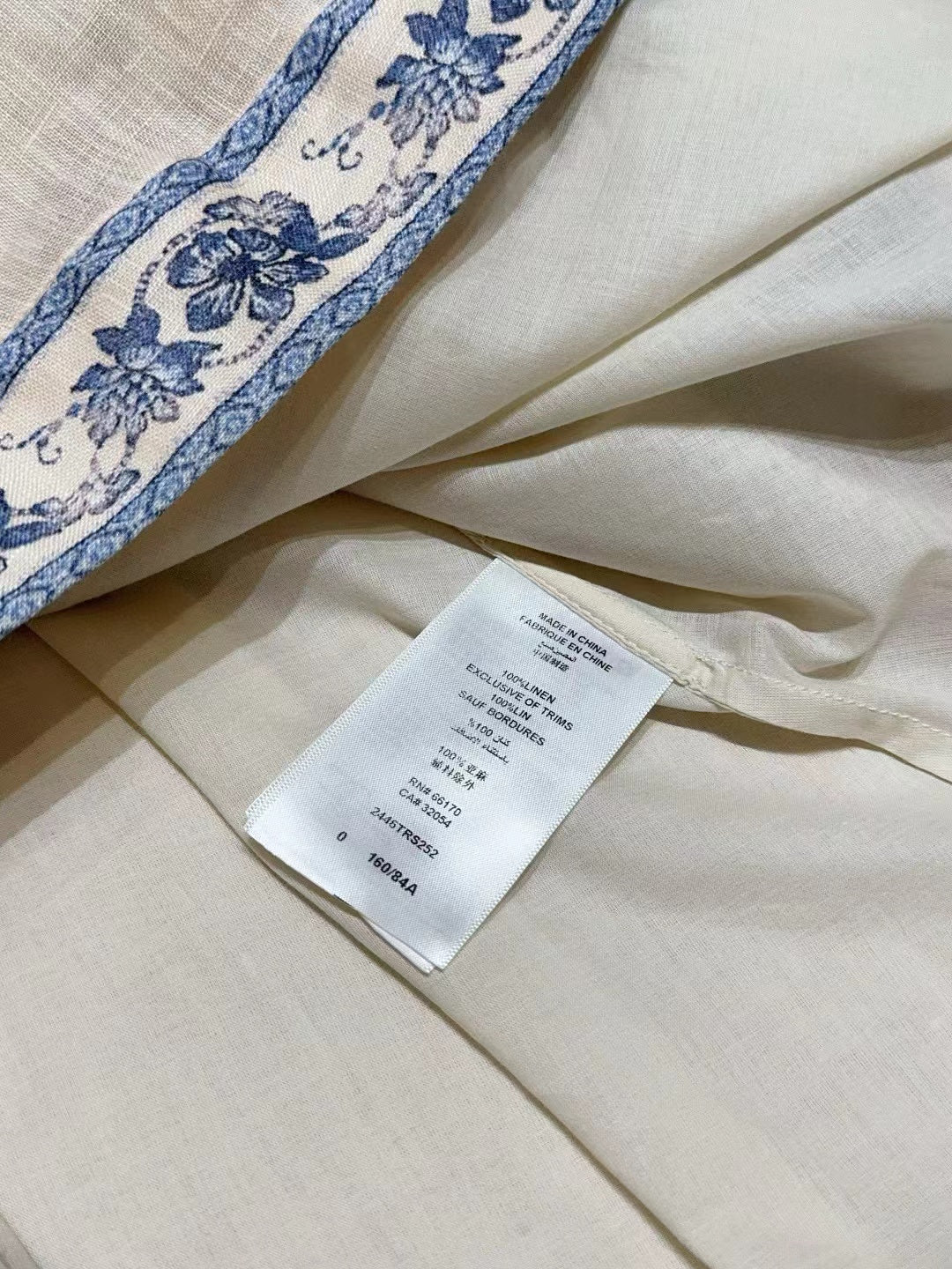 ZIMMERMANN Lucky Plunge Midi Dress Cream/Blue Floral Linen Fabric