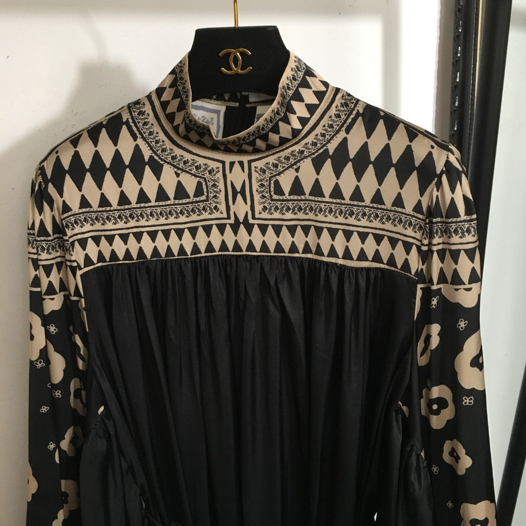 Zimmermann Lllustration Otto Gown Black Beige in Viscose Silk