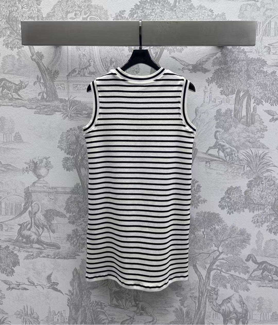 Triomphe Striped Mini Dress Black White Crocheted Cotton