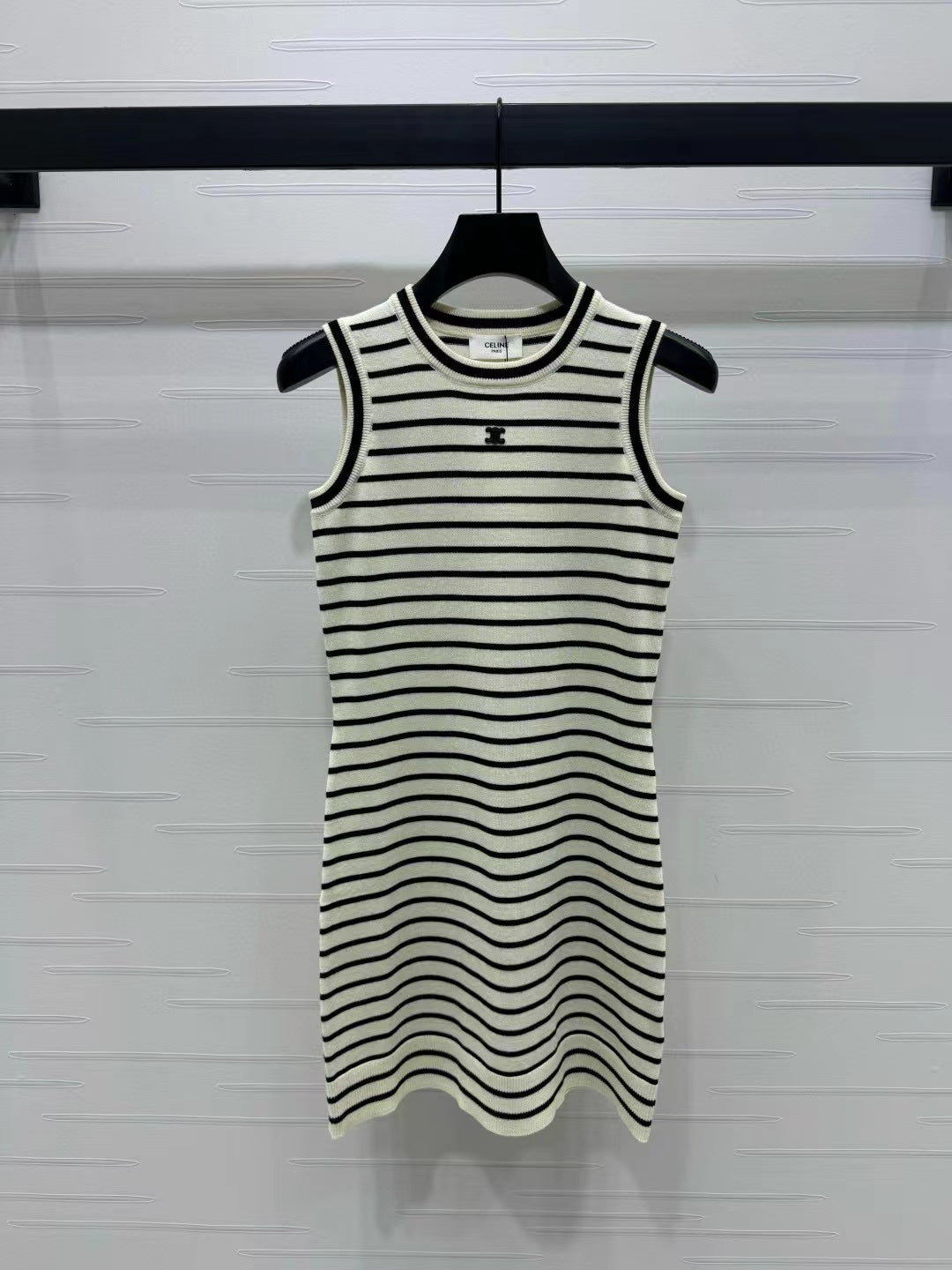 Triomphe Striped Mini Dress Black White Crocheted Cotton