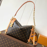 LV Side Trunk Bag 30cm Brown Beige Canvas Cowhide