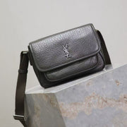 Saint Laurent Niki Logo Plaque Messenger Bag Dark Green Calfskin