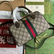 Gucci Ophidia 21.5 Bag Brown Ebony Leather Canvas