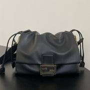 Fendi Mamma Baguette Drawstring Shoulder Bag Black Nappa Leather
