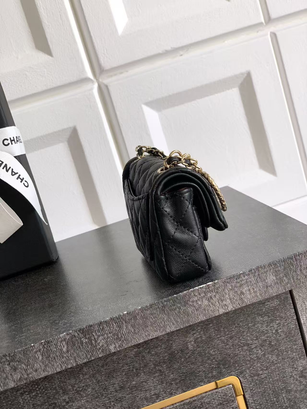 Chanel Bag 12.5cm Black Gold Lambskin