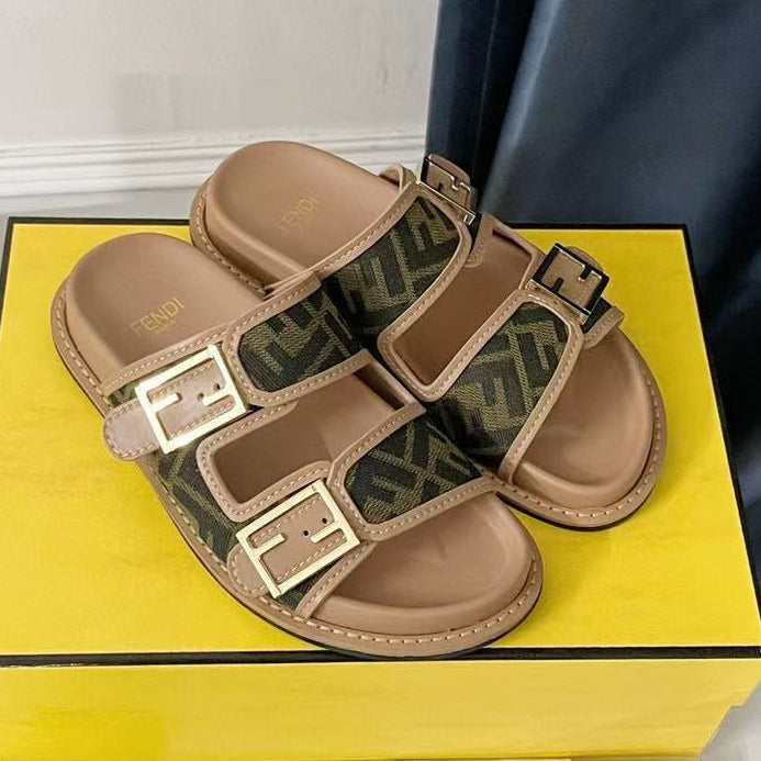 Fendi 25 Sandal Brown Leather Fabric