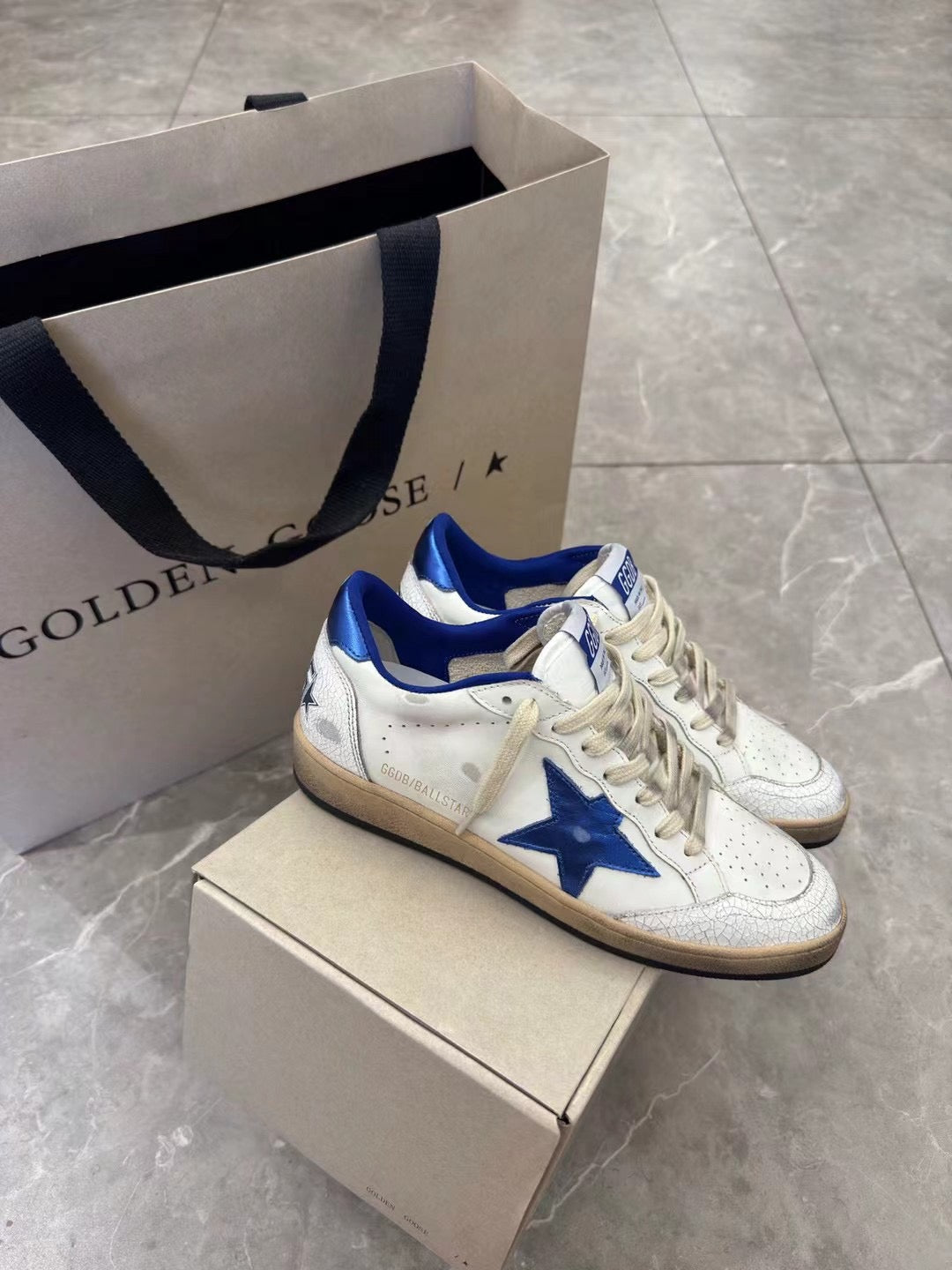 Golden Goose 25 Star Sneakers White Blue Sheepskin