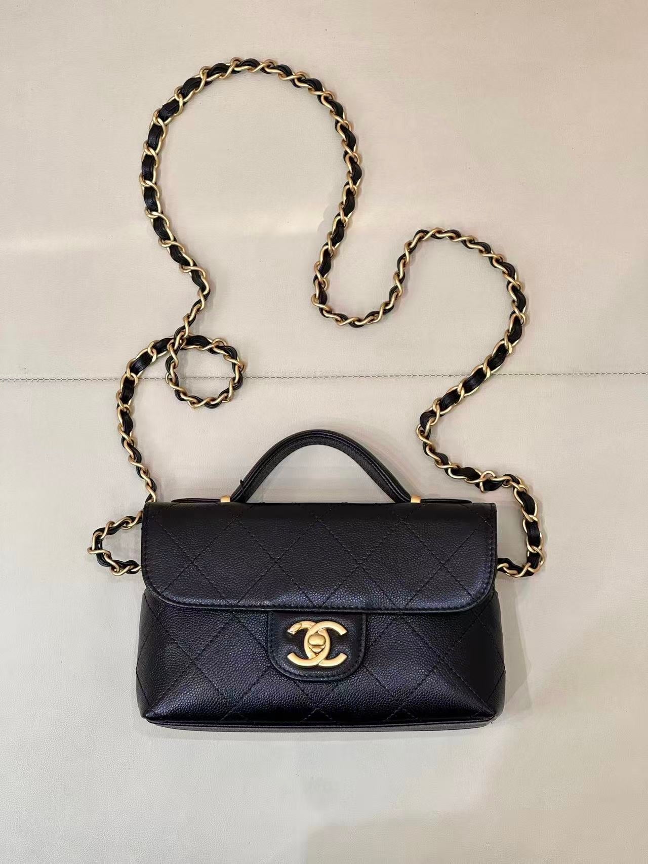 Chanel 2025 Coco Handle bag Black Quilted Caviar Leather