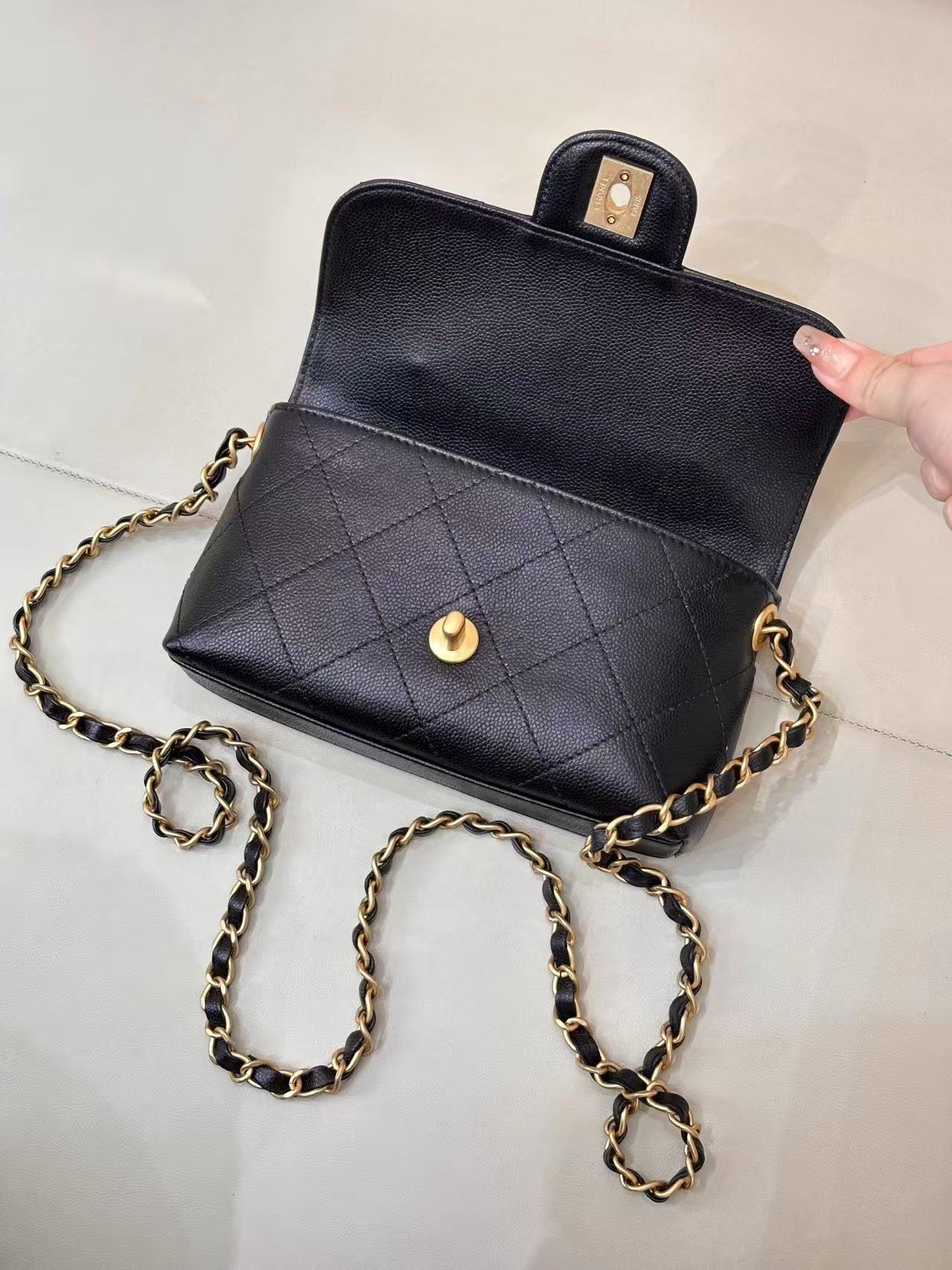 Chanel 2025 Coco Handle bag Black Quilted Caviar Leather