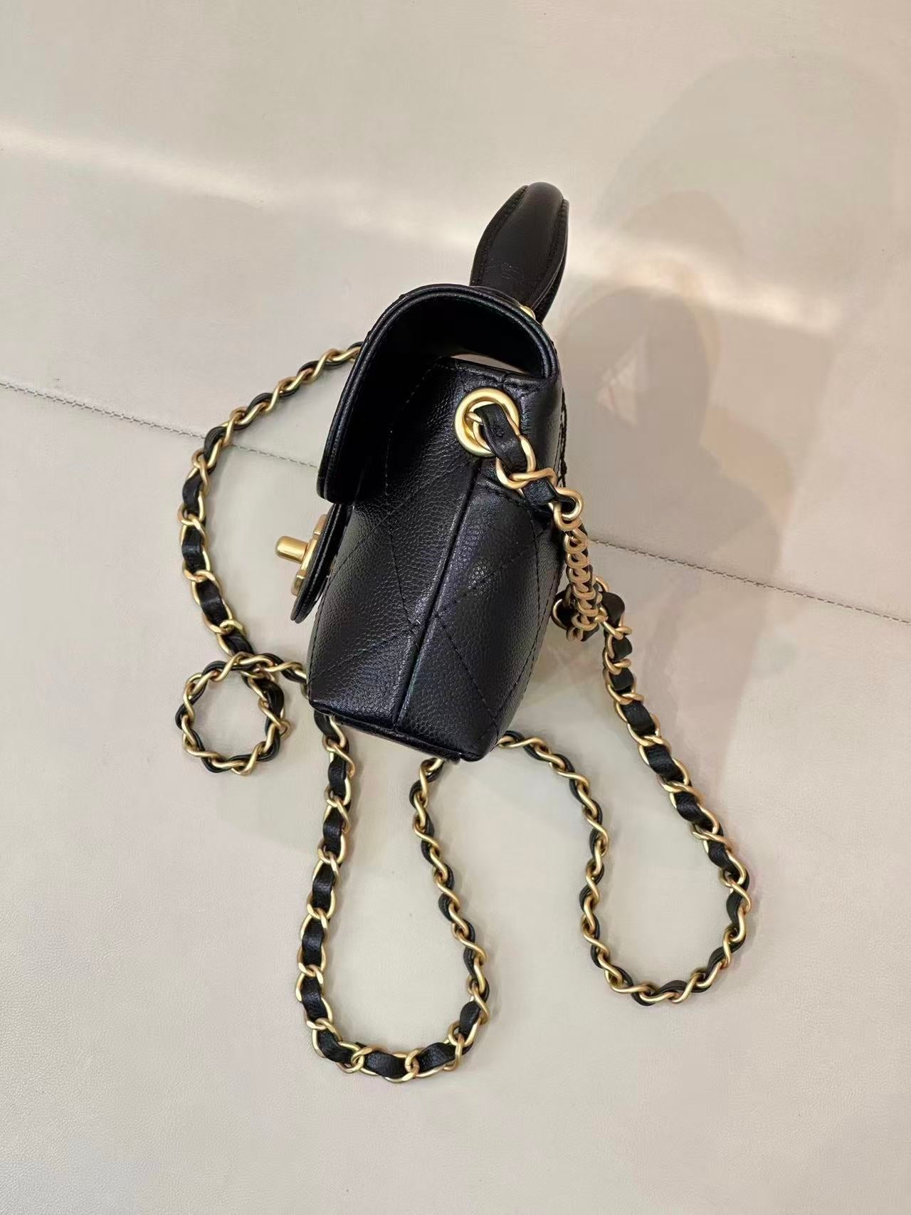 Chanel 2025 Coco Handle bag Black Quilted Caviar Leather