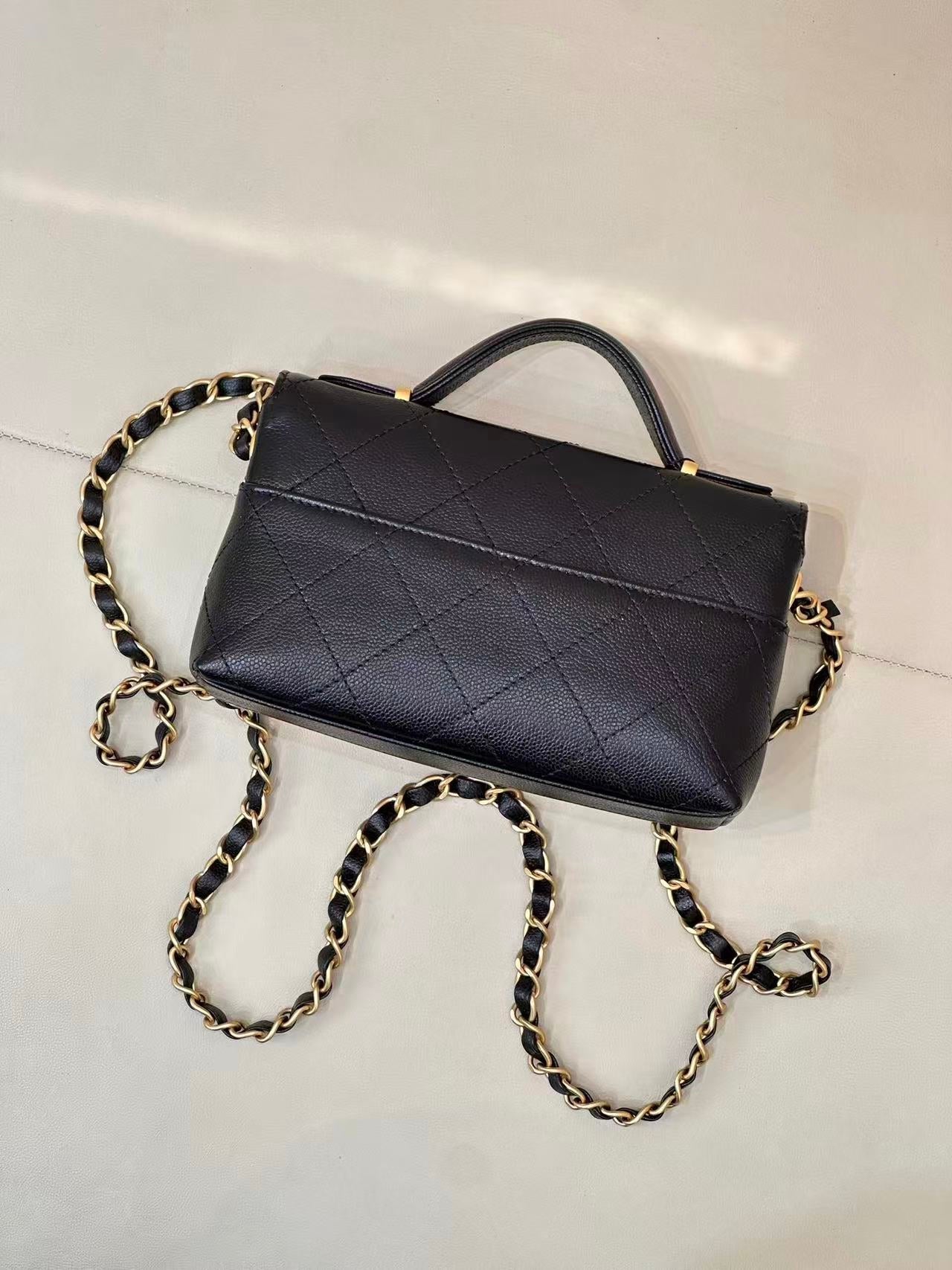 Chanel 2025 Coco Handle bag Black Quilted Caviar Leather