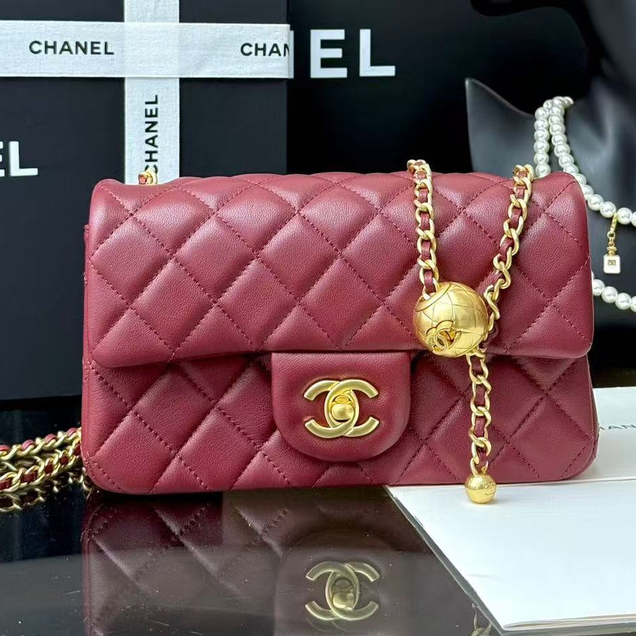 Chanel 2025 Mini Flap Bag 20cm Burgundy Lambskin